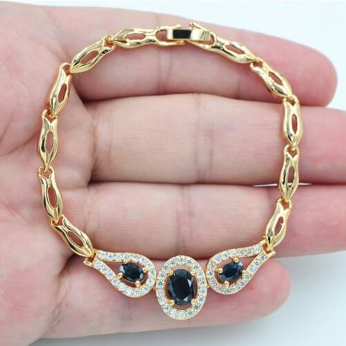Gold Color Classic Mystic Black Zircon CZ Bracelet for Women Anniversary Jewelry