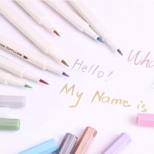 10 Colors Metallic Brush Pen Soft Brushes DIY White Highlight Coloring Paint Marker Black Paper Background Special Art Supplies