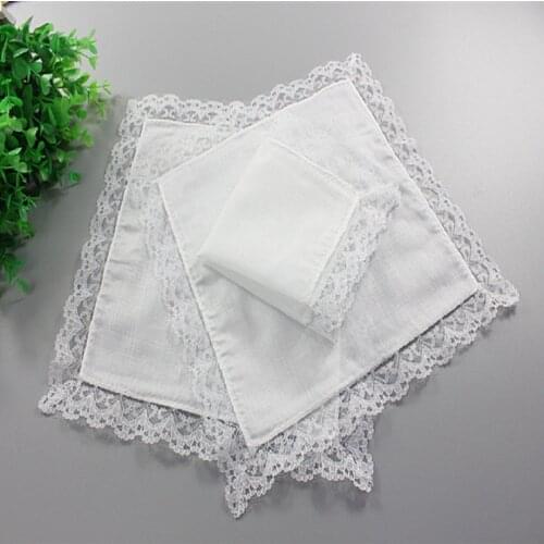 12pcs/lot Personalized white lace handkerchief, woman wedding gifts, wedding decoration cloth napkins 23*25cm