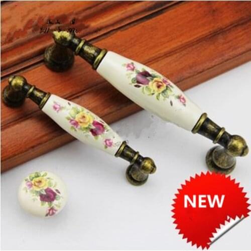 96mm 128mm vintage rusic rural ceramic furniture handles bronze dresser kitchen cabinet door handle antique brass drawer knob 5"