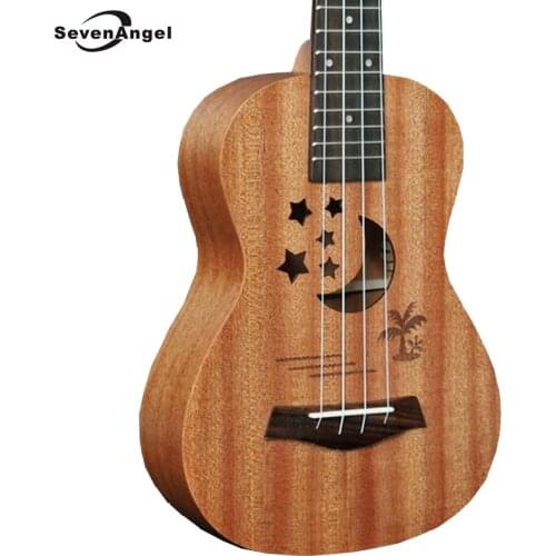 SevenAngel Brand 21 Inch Acoustic Electric Ukulele 4 Strings Guitar sapele Body Star Moon partten Ukelele Hot selling Gift