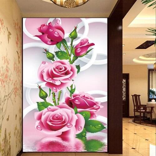 Diamond Embroidery Pink Flower, Elsa Diamond Cross Stitch Crystal Sets Unfinished Decorative Diy Round Diamond Painting