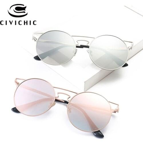 CIVICHIC Classic Women Round Sunglasses UV400 Mirror Glasses Gradient Eyewear Retro Alloy Oculos De Sol Hipster HD Lunettes E377