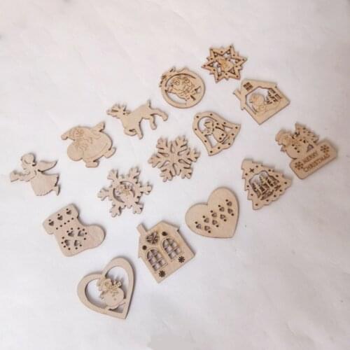 15pcs 5cm Wood Snowflake Heart Santa Ornaments Christmas Decorations Wooden Snowflake Cutous for Crafts Christmas Ornaments
