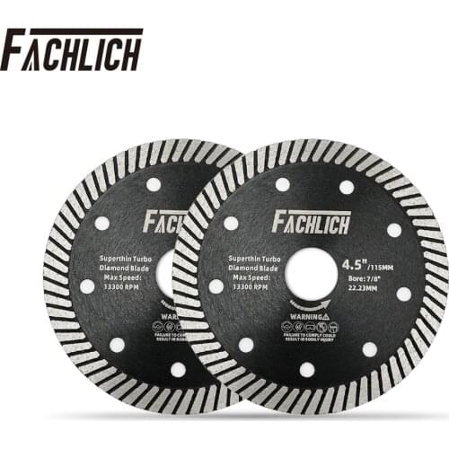 FACHLICH 2pcs Professional Diamond Superthin Turbo Saw Blades for Marble Ceramic Tile Granite Cutting Disc Dia 4.5inch/115mm