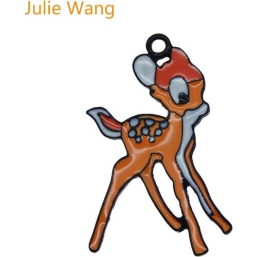 Julie Wang 6PCS Alloy Enamel Colorful Deer Animal Charms For Necklace Pendant Earrings Findings Jewelry Making Accessory