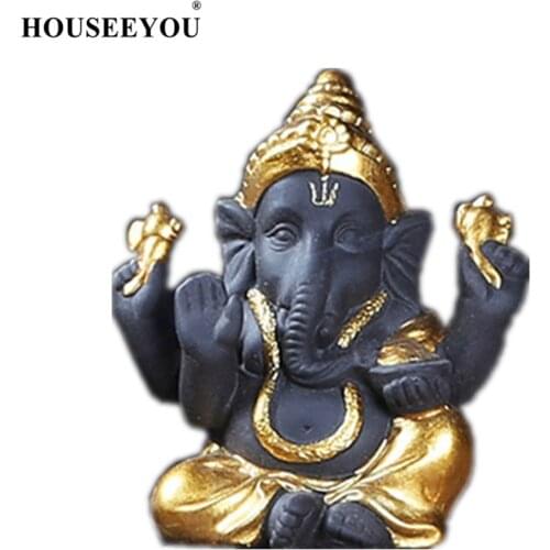 Ceramic Buddha Statues Purple Sand Elephant God Figurines Home Decor Ganesha Mascot Decoration Flowerpot Landscape Garden Crafts