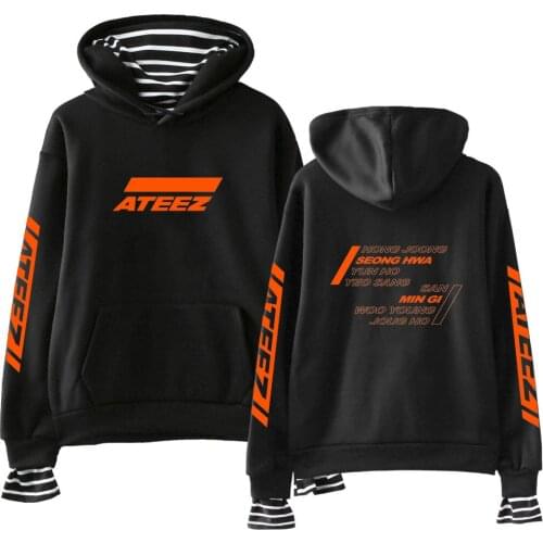 Hot Sale ATEEZ Print Fake Two Pieces Hoodies Casual Women Hoodies Sweatshirts Kpops Harajuku Cool And Fashion Style Clothes