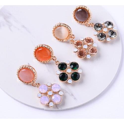 LUBOV Four Round Crystal Stone Geometric Pendant Drop Earrings Rhinestone Gold Color Metal Dangle Earrings Women Christmas Gift