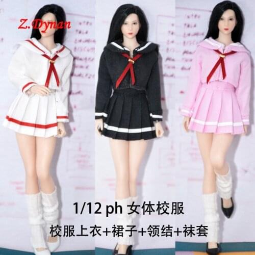 1/12 Scale Female Clothes School Suit Short Pleated Dress for 6 Inches TBLeague Phicen Action Figrue