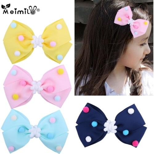 Meimile Sweet childrens hair clip ball bow hair accessories headdress lovely girls candy colors bowknot headwear baby hairpins