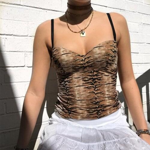 Fashion Women Tops Sexy Sleeveless Summer Leopard Print Skinny Suspender Vest Daily Street Wear