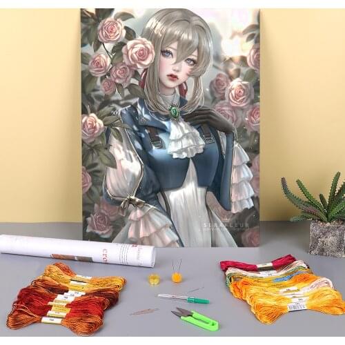 Cartoon Girl Woman Printed Fabric 11CT Cross Stitch Complete Kit DIY Embroidery DMC Threads Painting Sewing Craft Stamped