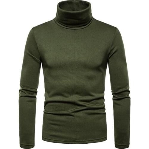 Men Fashion T Shirt Men Slim Fit Tee Shirt Homme Long Sleeve Turtleneck T-shirt Men Casual High Collar Army Green Velvet Tshirt