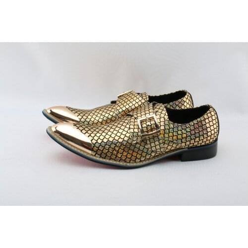 Men Shoes Luxury Brand Loafers Sequined Gold Metal Dress Shoes Men Leather Luxury Party Pointed Toe luxury italy loafers