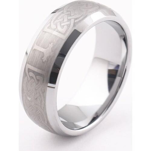 Mens Tungsten Ring Band Silver Tone Irish Celtic Knot Cross Triquetra Brushed tungsten carbide ring