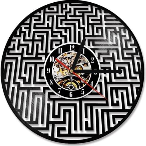 Abstract Labyrinth Vintage Design Vinyl Record Wall Clock For Living Room Mystik Maze Handicraft Art Carved Music Album Clock