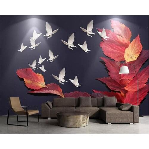 Beibehang Mural wallpaper modern black minimalist 3D stereo embossed maple butterfly dance TV background wall mural 3d wallpaper