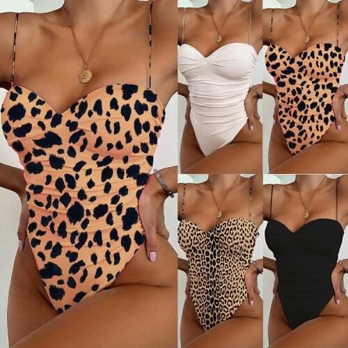 2021 New Womens One-Piece Swimsuit European and American Leopard Print One-Piece Bikini