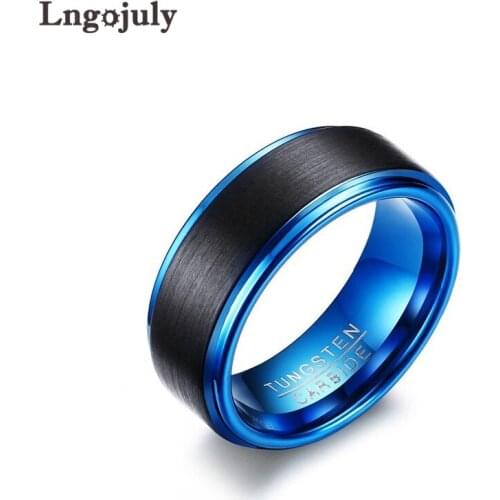 New 8MM Tungsten Carbide Rings Wedding Bands For Man Male Wedding Jewelry Engagement Ring Blue Inner Mens Ring For Party