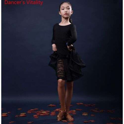 Latin Dance Practice Clothes Female Children Sexy Backless Dress Children Long Sleeve Performance Competition Dancing Skirt