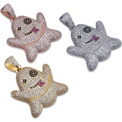 OMYFUN Funny Face Pendant Necklace Rapper Hip-Hop Bling CZ Iced-Out Jewelry Gold Color Rope China Necklace&Pendant Free Shipping