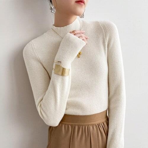 Autumn Womens Long Sleeve Slim Knitted Sweater 2021 New Half Turtleneck Sweater Pullover Winter Tight-fitting Shirt pullovers