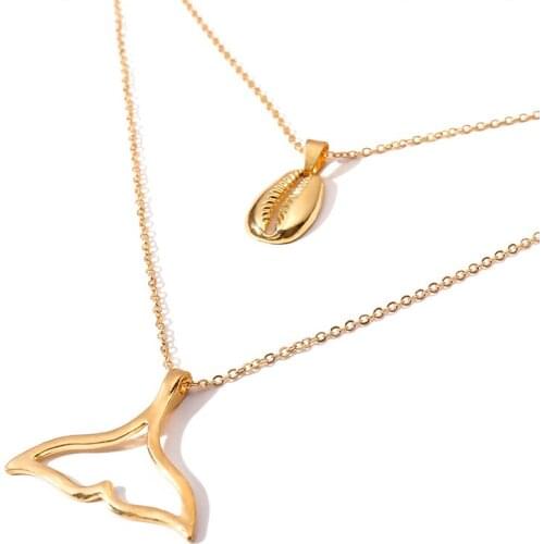 Bohemian Gold Shell Fish Tail Choker Necklace Charming Womens Multi-layer Pendant Jewelry Creative Beach Party Accessory Gift