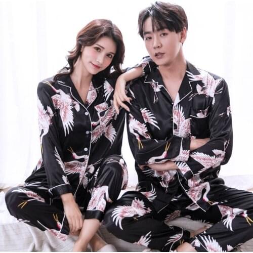 Pijamas Women Sexy Pajamas Womens Thin Printing Home Imitation Silk Sexy Sleepwear for Men Nightwear Set Sleep Tops Bedroom Set