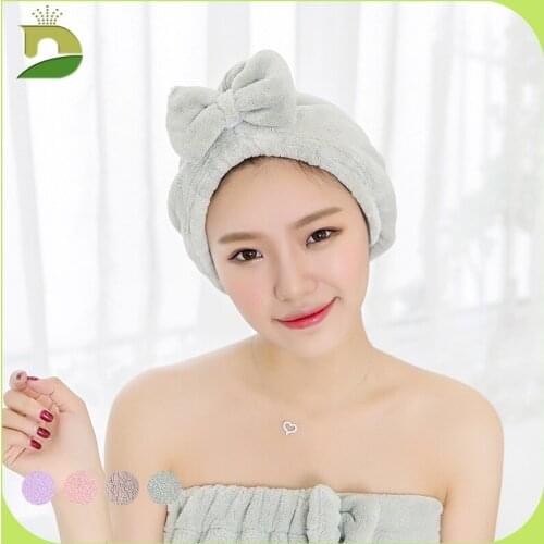 Sugan Life NEW Coral velvet triangle cap strong absorbent blow-free hooded bow tie head dry hair cap