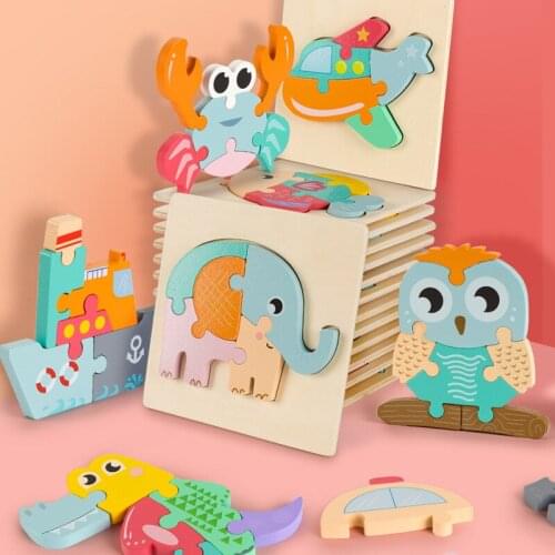 Three-dimensional Puzzle Toy Wooden Puzzle Building Blocks Assembled Early Education and Wisdom Childrens Baby Fancy Toy