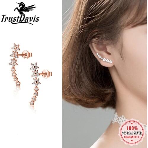Trustdavis Real 925 Sterling Silver Fashion Sweet Star Dazzling CZ Stud Earrings For Women Wedding Fine Jewelry DA2390
