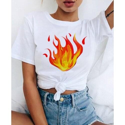 Korean Styles T Shirt Women Ulzzang Power Fire Graphic T-shirt Casual Hip Hop Tshirt Fashion Top Tee Female