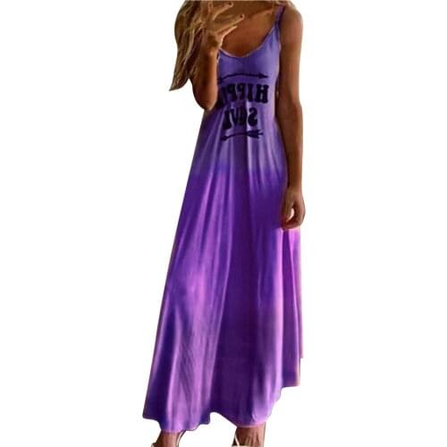 Womens Gradient Letter Printed Long Dress Beach Holiday Sundress Sexy Spaghetti Strap Sleeveless A Line Party Robes Vestidos