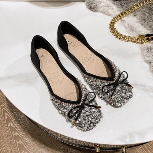 Spring autumn Flat Shoes Womens Shallow Square Toe New Style Rhinestone Fashion Ladies Shoes Plus Size 35- 43 zapatos de mujer