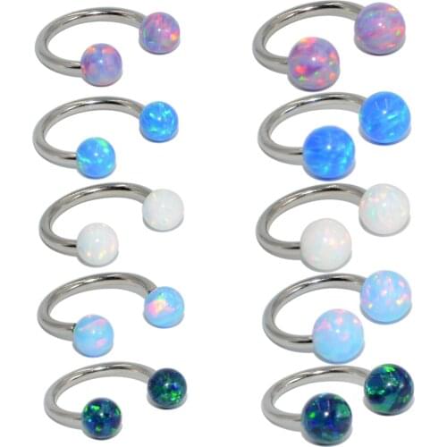 1pcs G23 Titanium Opal Ball Internally Threaded Circular Barbell Horseshoe Ring Septum Nose Lip Ear Cartilage Piercing Jewelry