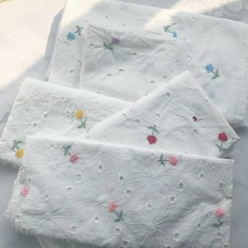 145x50cm Summer Cotton White Hollow Flower Embroidery Little Flower Fabric, Making Fashion Dress Shirt Clothing Cloth