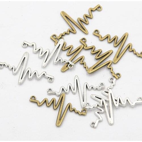 20PCS 23X36mm New Product Two Color Electrocardiogra Charms Personality Connector Jewelry Metal Alloy Marking DIY Handmade Craft