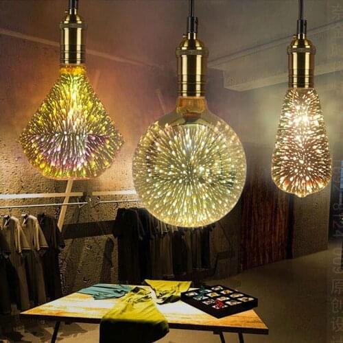 3D Christmas Tree Decoration Firework Bulb Indoor Christmas Edison Personality Creative Seven-Color Decorative Bulb