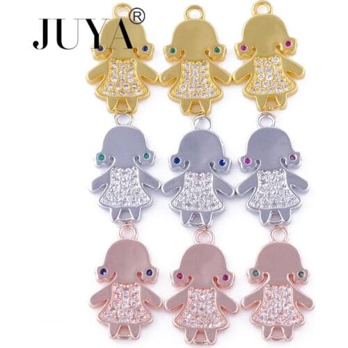 Jewelry Findings Accessories Gold Rose Gold 3 Pcs Cute Copper Zircon Crystal Kids Girl Charm Connectors Making Bracelets