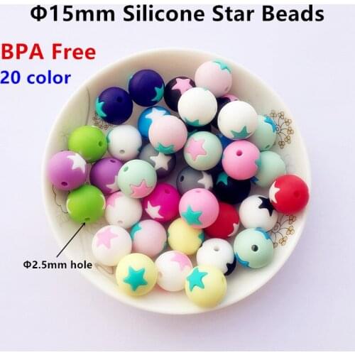 Chengkai 50pcs 15mm BPA Free Silicone Star Beads DIY Baby Bracelets Teether Chewing Jewelry Toy Teethering Necklace Accessories