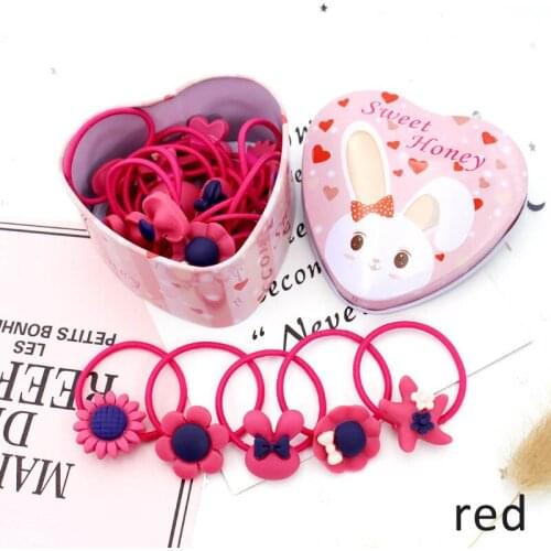 Q 20Pcs/Box Girls Elastic Hair Bands Lovely Pink Cartoons Animal Hair Ties Rope Rabbit Crown Rubber Bands Girls Hair Accessory