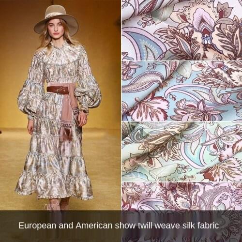 European and American Brand Show Same Style Cashew Flower Twill Silk Women 's Clothing Dress Digital Printing Fabric