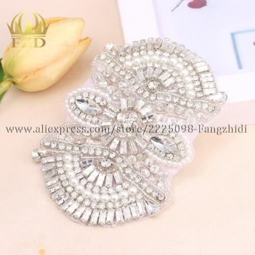 FZD 1 piece Sewing On Hot Fix Sliver Crystal Bridal Headbands or Sash Rhinestone Appliques for Wedding Dresses Hair Decoration