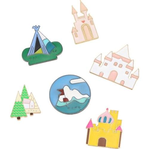 HOSENG 6Pcs/Lot Cartoon Japanese Anime Castle Alloy Romantic Brooch Blue Tent Classic Enamel Pin Luxury Jewelry HS_182