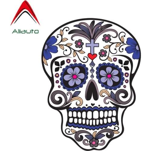 Aliauto Classic Car Sticker Mexican Sugar Skull Romantic Purple Reflective PVC Decal for Honda Lada Volkswagen Renault,9cm*12cm
