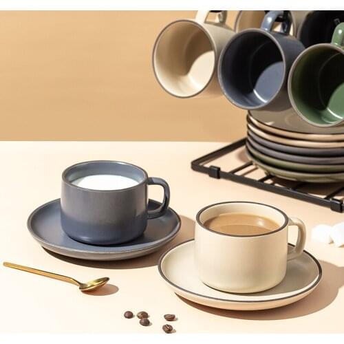 Coffee Cup and Saucer Glossy Cappuccino Latte Porcelain Drinkware Coffeeware Sets 280ml Ceramic Tableware Espresso Gift