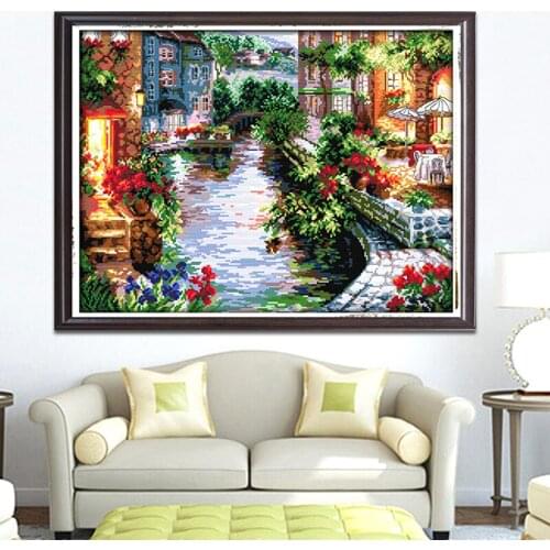 Cross Stitch Kits Embroidery Kit - The Lakeside House (Stamped) 14CT 48x40cm