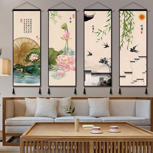 Chinese Style Landscape Scroll Paintings Vintage Wall Art Decor Aesthetic Poster Decorative Living Room Tapestry Wall Paintings