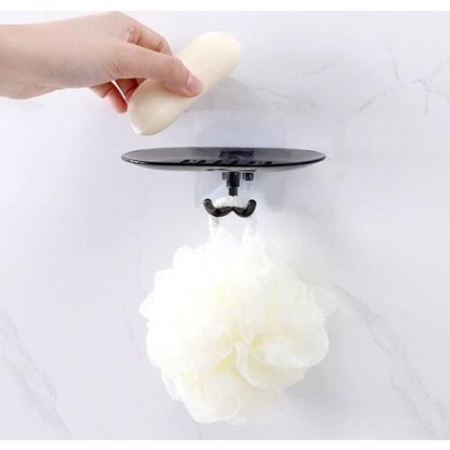 Free Punching Wall Mounted Soap Plate Bathroom Soap Box Storage Rack Plastic Holder Creative 2 Hook Hang Bathing Accessories